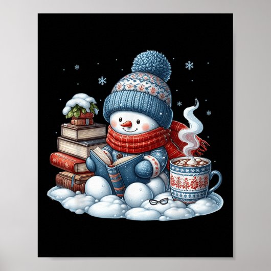 Snowman Reading Books Lovers Librarian Bookworm Ch ポスター (正面)