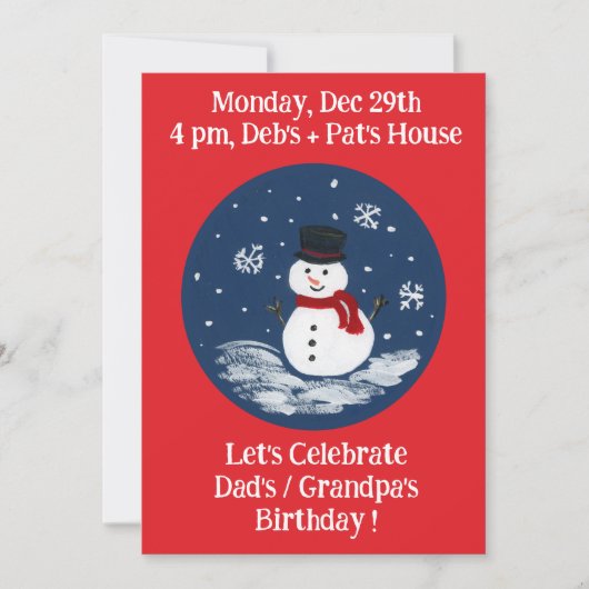 Snowman Red Birthday Party Invitation シーズンカード (正面)