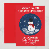 Snowman Red Birthday Party Invitation シーズンカード (正面/裏面)