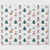 Snowman Reindeer Christmas Tree Pattern ラッピングペーパー (フラット)