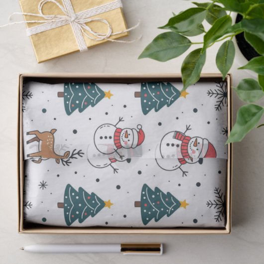 Snowman Reindeer Christmas Tree Pattern 薄葉紙 (ギフト)