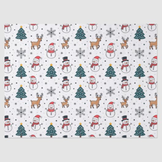 Snowman Reindeer Christmas Tree Pattern 薄葉紙 (正面)