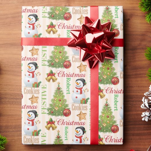 Snowman Repeating Name Cute Christmas Boy's ラッピングペーパー