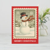 Snowman | Retro Postage Stamp Christmas Card シーズンカード (スタンド正面)