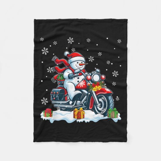 Snowman Riding Motorcycle Christmas Biker Funny Te フリースブランケット (正面)