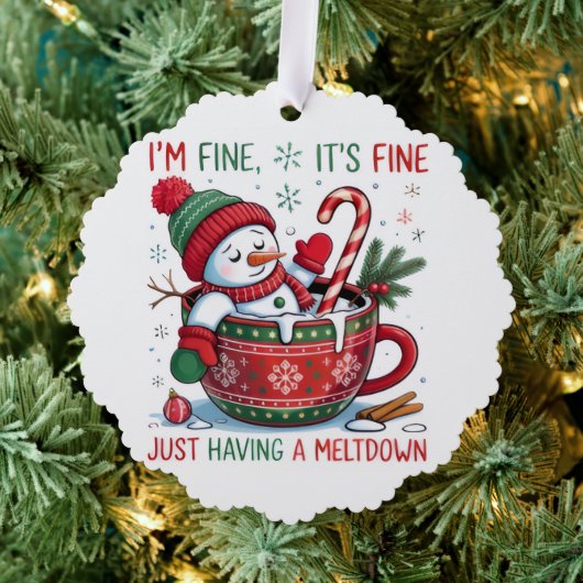 Snowman’s Cozy Christmas Chaos オーナメントカード (インサイチュ (木))