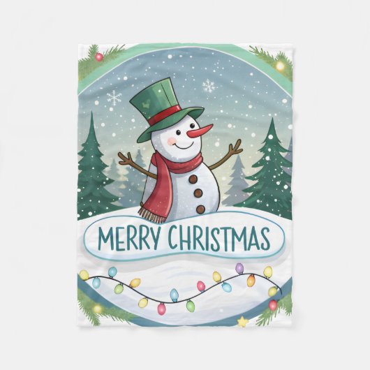 Snowman’s Joyful Christmas Welcome フリースブランケット (正面)