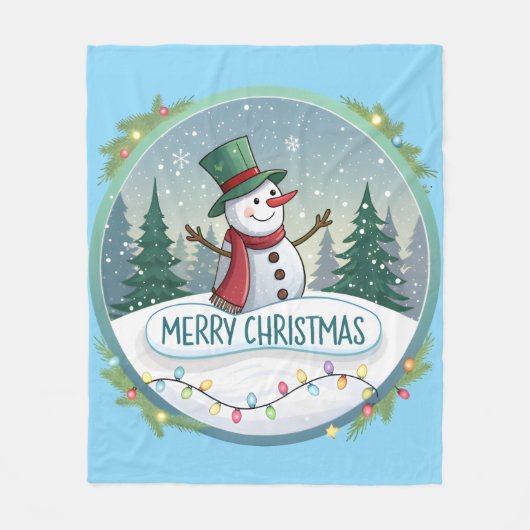 Snowman’s Joyful Christmas Welcome フリースブランケット (正面)