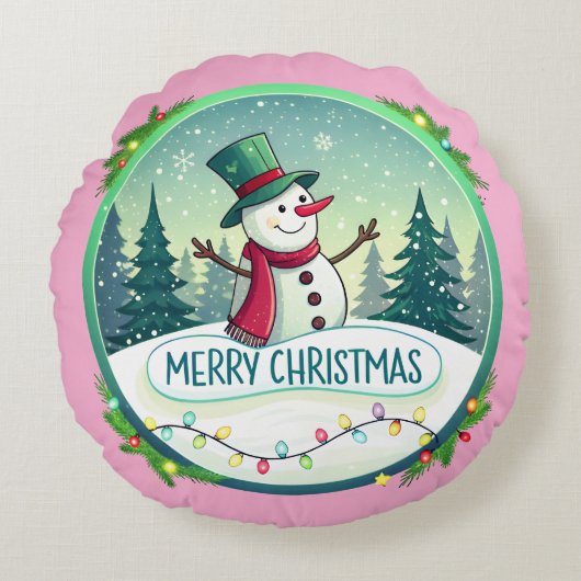 Snowman’s Joyful Christmas Welcome ラウンドクッション (正面)