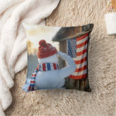 Snowman Saluting an American Flag クッション (ブランケット)
