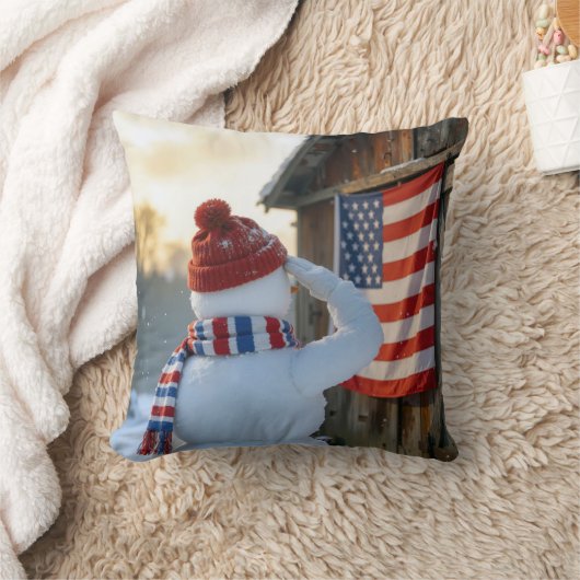 Snowman Saluting an American Flag クッション (ブランケット)