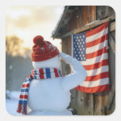 Snowman Saluting an American Flag スクエアシール (正面)