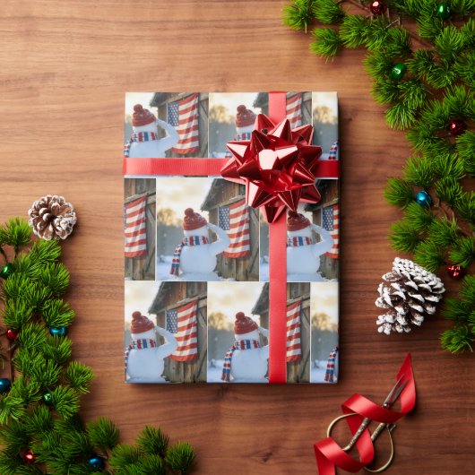 Snowman Saluting an American Flag ラッピングペーパー (クリスマスギフト)