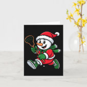 Snowman Santa Hat Playing Lacrosse Christmas Playe カード (黄色い花)
