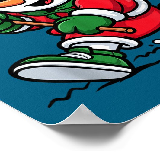 Snowman Santa Hat Playing Lacrosse Christmas Playe ポスター (角)