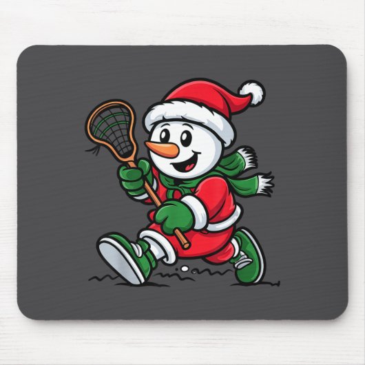 Snowman Santa Hat Playing Lacrosse Christmas Playe マウスパッド (正面)