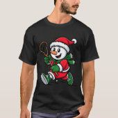 Snowman Santa Hat Playing Lacrosse Christmas Playe Tシャツ (正面)