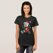 Snowman Santa Hat Playing Lacrosse Christmas Playe Tシャツ (正面フル)