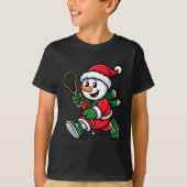 Snowman Santa Hat Playing Lacrosse Christmas Playe Tシャツ (正面)