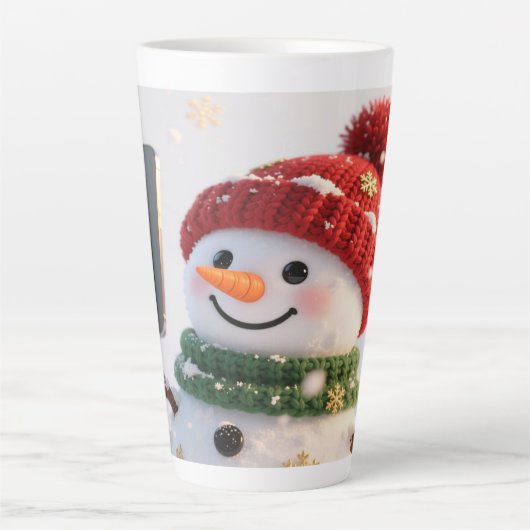 Snowman Selfie Christmas Latte Mug カフェラテマグ (正面)