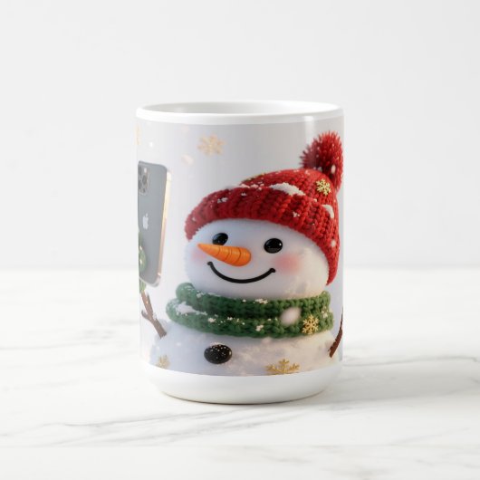 Snowman Selfie Christmas Mug コーヒーマグカップ (中央)