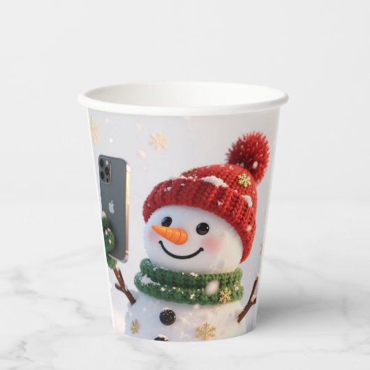 Snowman Selfie Holiday Paper Cup 紙コップ (正面)