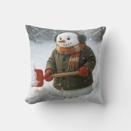 Snowman Shoveling Snow クッション (正面)