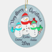 Snowman Single Parent and 2 Kids セラミックオーナメント (左)