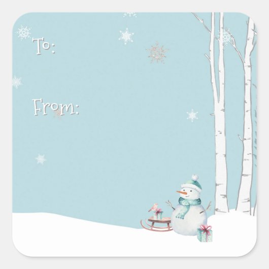 Snowman Sled Gifts To From Personalized  スクエアシール (正面)