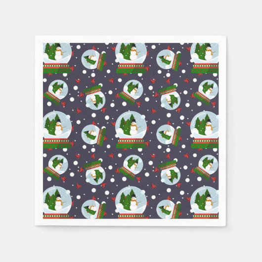 Snowman Snow Globes スタンダードカクテルナプキン (正面)