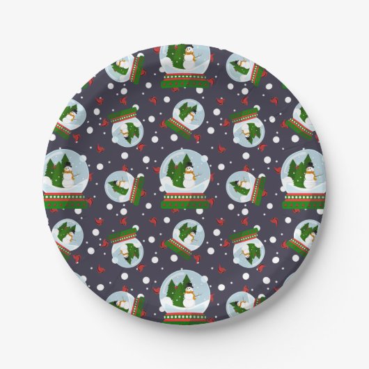 Snowman Snow Globes ペーパープレート (正面)