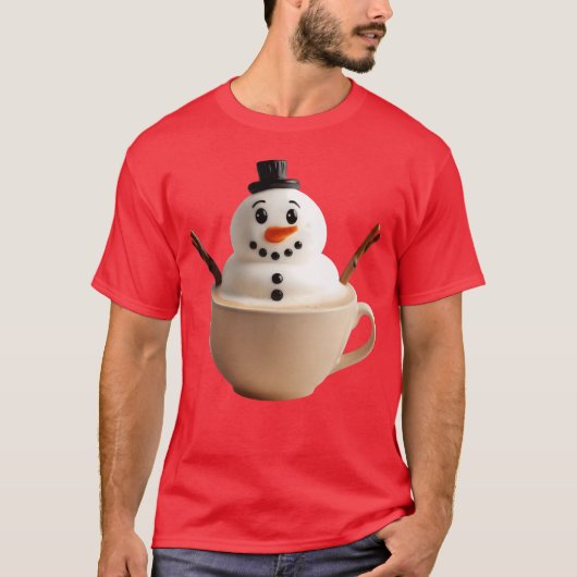 Snowman Snow Winter Cappuccino Snowpuccino funny Tシャツ (正面)