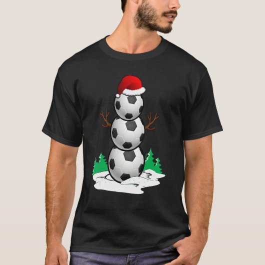 Snowman Soccer Ball Santa Hat Christmas Pajama Xma Tシャツ (正面)