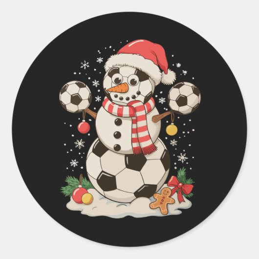Snowman Soccer Christmas Holiday Winter Xmas Sport ラウンドシール (正面)
