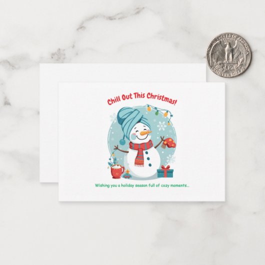Snowman Spa Day – Funny Christmas Greeting Card ノートカード (正面/裏面インサイチュ)