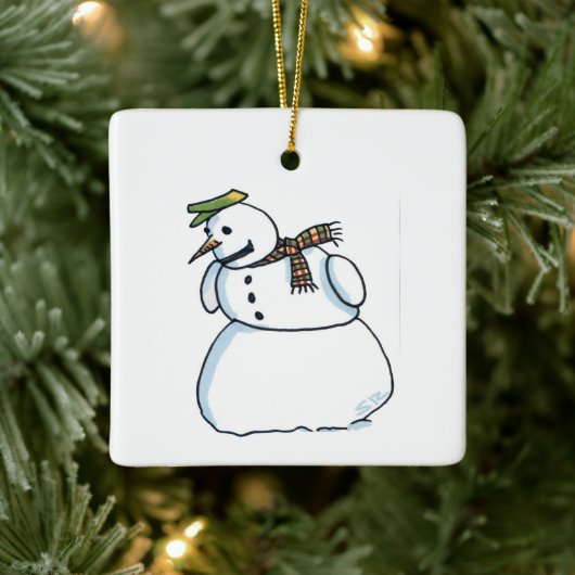 Snowman square ceramic ornament セラミックオーナメント (ツリー)