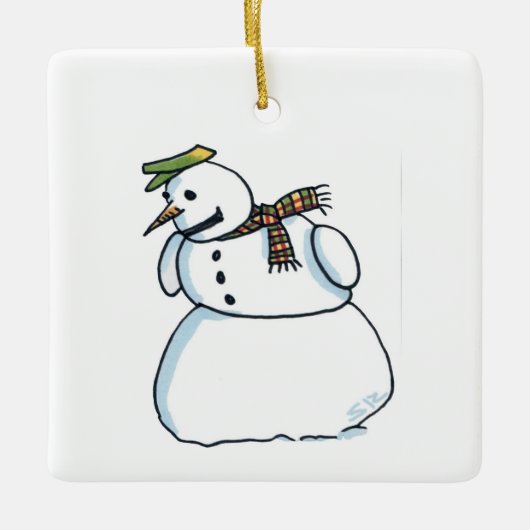 Snowman square ceramic ornament セラミックオーナメント (正面)