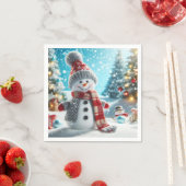 Snowman standing in winter landscape スタンダードカクテルナプキン (インサイチュ)