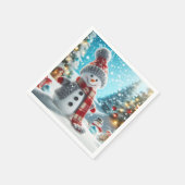 Snowman standing in winter landscape スタンダードカクテルナプキン (角)