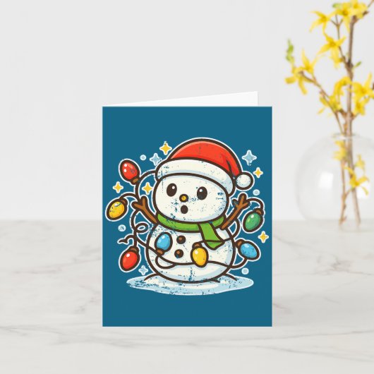 Snowman Tangled In Holiday Lights Premium Tri-blen カード (黄色い花)
