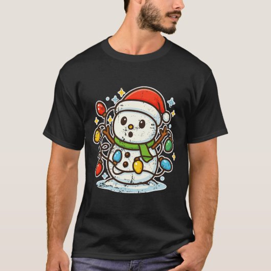 Snowman Tangled In Holiday Lights Premium Tri-blen Tシャツ (正面)