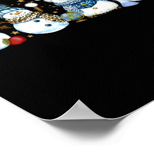 Snowman Teacher Winter Leopard Clroom Cute Blue St ポスター (角)