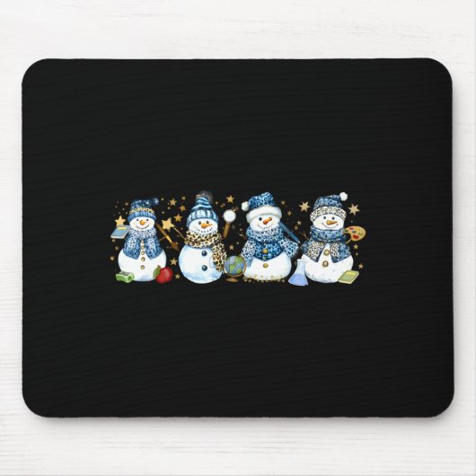 Snowman Teacher Winter Leopard Clroom Cute Blue St マウスパッド (正面)