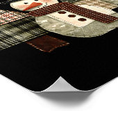 Snowman Trees Patchwork Plaid Trees Rustic Christm ポスター (角)