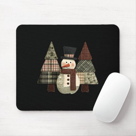 Snowman Trees Patchwork Plaid Trees Rustic Christm マウスパッド (マウス)