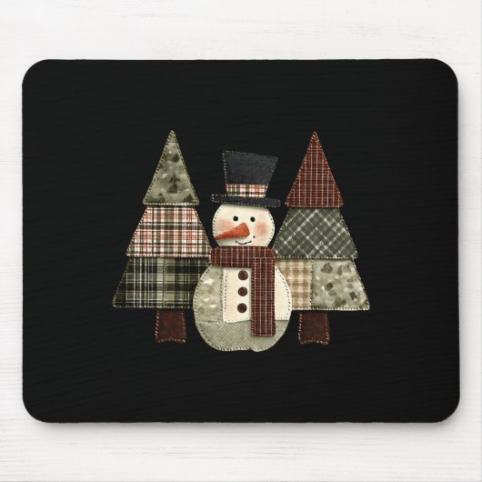 Snowman Trees Patchwork Plaid Trees Rustic Christm マウスパッド (正面)