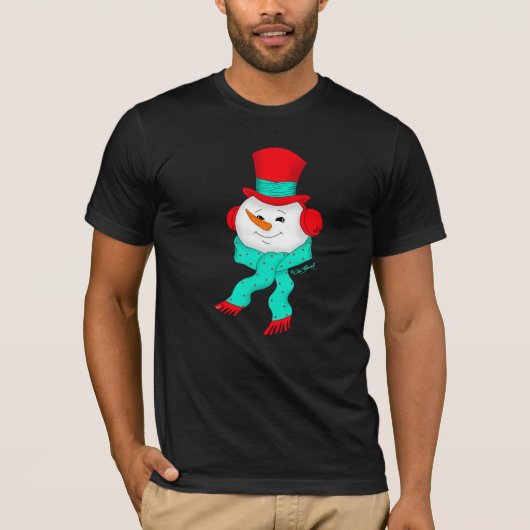 Snowman Tunes Christmas Dark T-Shirt Tシャツ (正面)