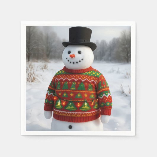 Snowman Wearing an Christmas Ugly Sweater スタンダードカクテルナプキン (正面)