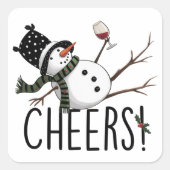Snowman Wine Christmas Funny Drinking Wine Santa  スクエアシール (正面)