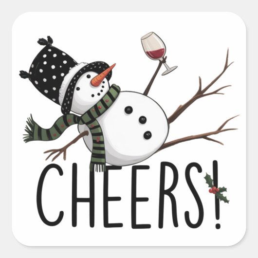 Snowman Wine Christmas Funny Drinking Wine Santa  スクエアシール (正面)